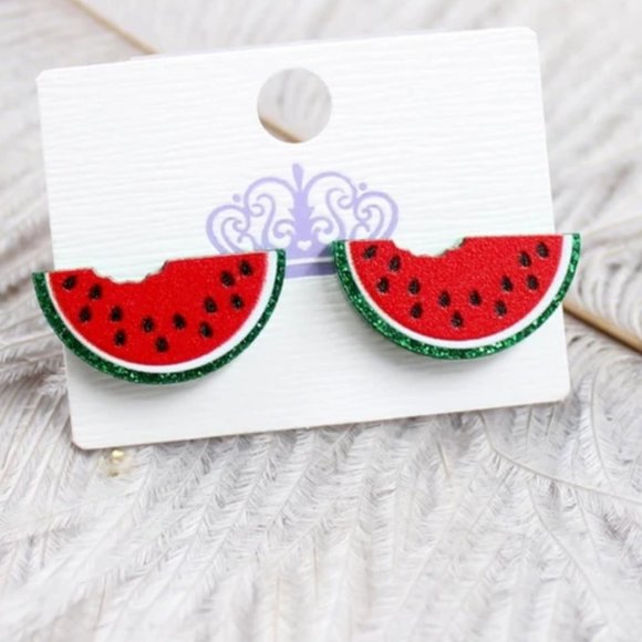 Palestine Watermelon Stud Earrings UV Print Green Glitter Earrings - Picture 2 of 3